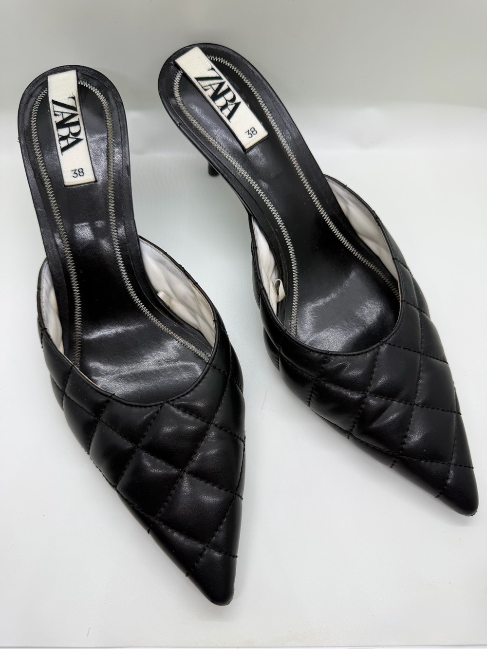 Zara Quilted Black Kitten Heels Size 38 - Picture 2 of 9